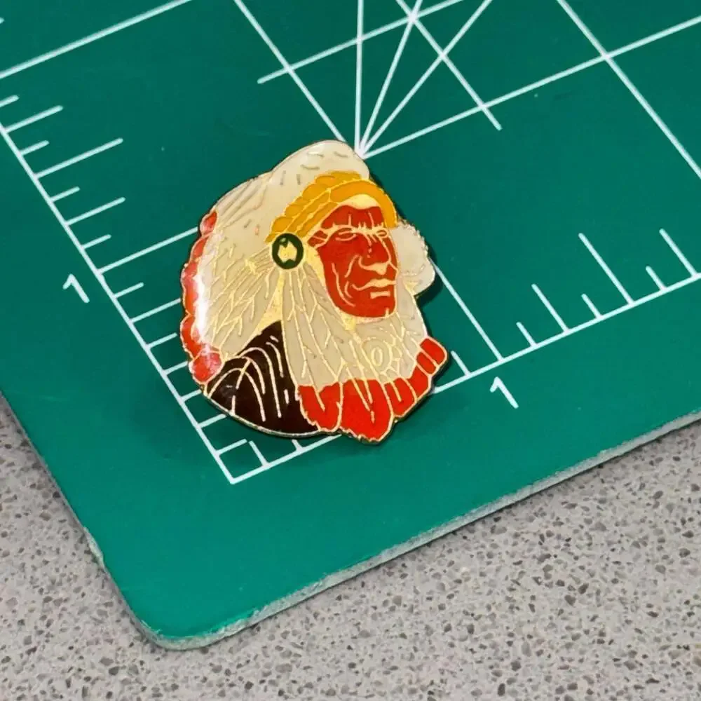 Vintage Native American Indian Chief Enamel Lapel Pin PWII Headdress